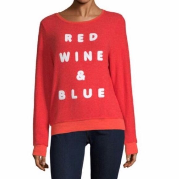 Wildfox red wine& blue Sweatshirt sz XS - Picture 1 of 5